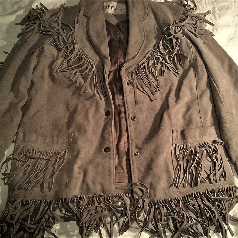 A & F Originals Tan Suede Fringe Jacket - Size 11/12